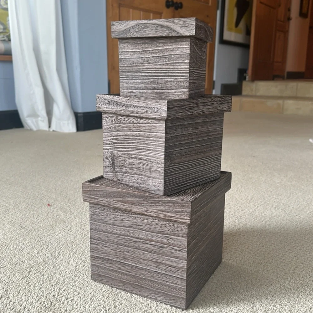 Crate&Barrel Grayish Brown Wooden Storage Boxes